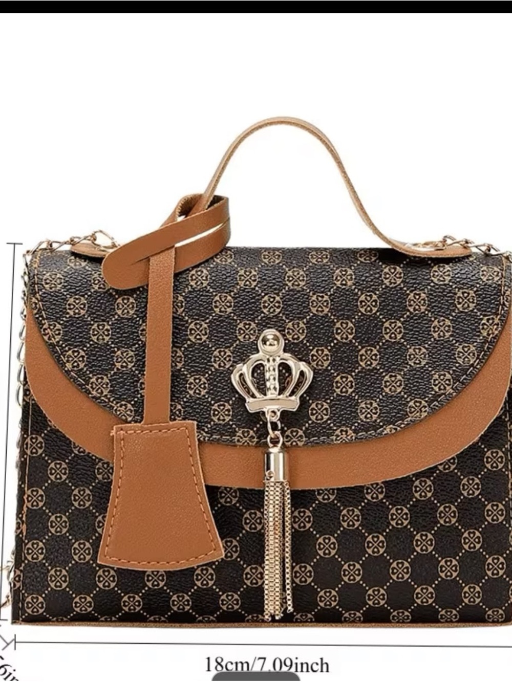 Women’s Brown Patterned Top-Handle Crossbody Bag